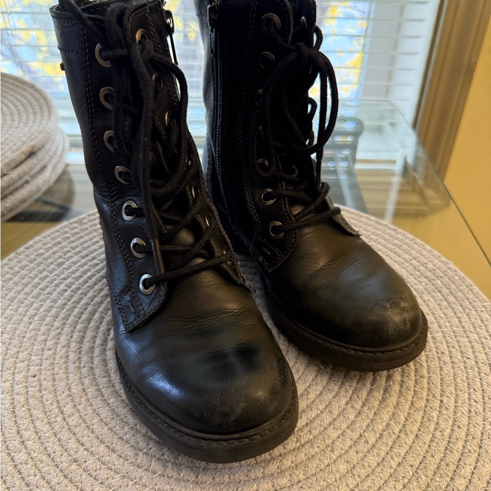 Black Lace-Up kids leather Boots